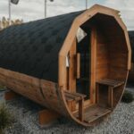 Sudová sauna 280 cm s terasou pohled zepředu a trochu z boku