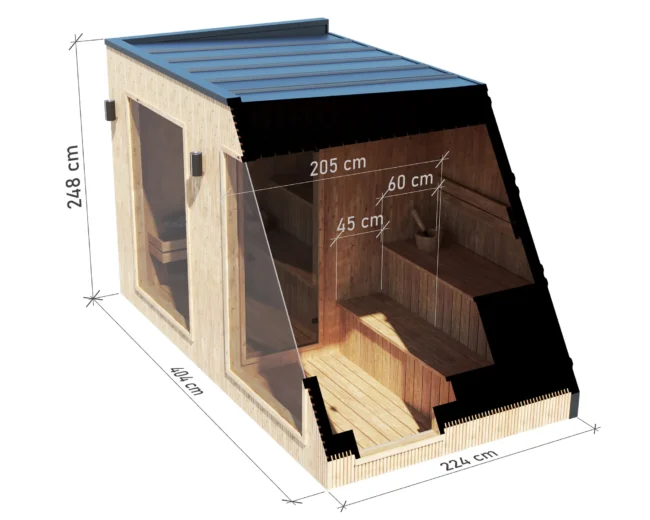 Sauna premium 400 technický nákres pohľad z boku